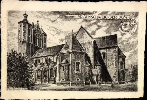 Künstler Ak Jander, Carl, Braunschweig, Der Dom, Straßenansicht