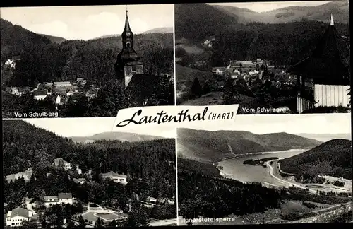 Ak Lautenthal Langelsheim im Oberharz, Ort vom Schulberg aus gesehen, Innerstetalsperre