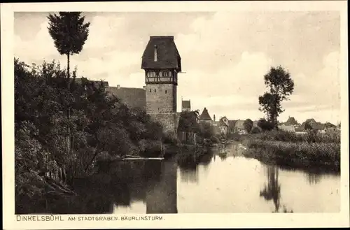 Ak Dinkelsbühl in Mittelfranken, am Stadtgraben, Bäurlinsturm