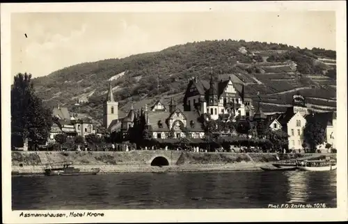 Ak Assmannshausen Rüdesheim am Rhein, Hotel Krone, Gesamtansicht
