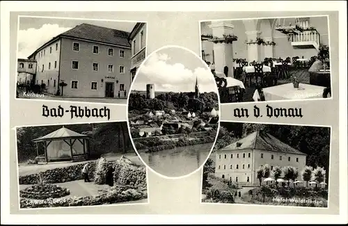 Ak Bad Abbach an der Donau Niederbayern, Kurhaus, Hotel Waldfrieden, Schwefelquelle, Speisesaal
