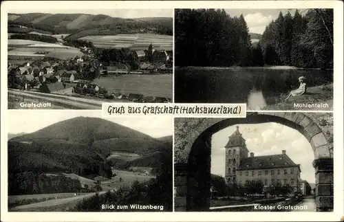 Ak Grafschaft Schmallenberg im Sauerland, Mühlenteich, Kloster, Blick zum Wilzenberg