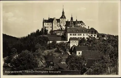 Ak Lauenstein Ludwigsstadt Oberfranken, Burg Lauenstein, fränkisch thüringische Grenzwarte