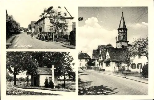 Ak Steinmauern in Baden Württemberg, Rheinstraße, Kapelle, Ortspartie