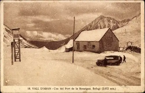 Ak Valle de Aran Katalonien, Cim del Port de la Bonaigua, Refugi, Schutzhütte, Winteransicht