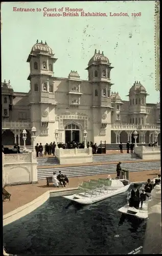 Ak London City England, Entrance to Court of Honour, Franco-British Exhibition 1908