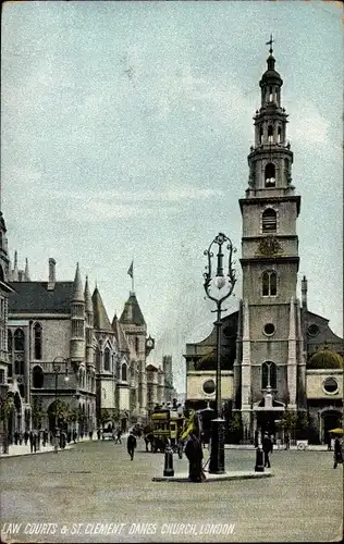 Ak London City England, Law Courts and St. Clement Danes Church