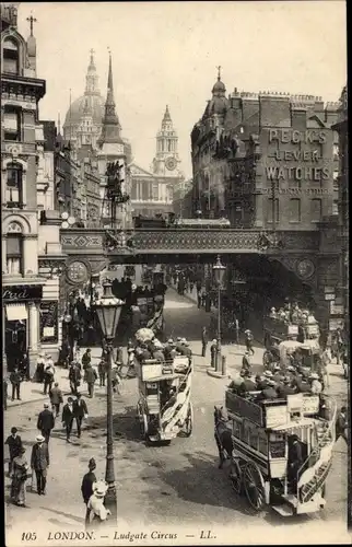Ak London City England, Ludgate Circus, Pecks Lever Watsches