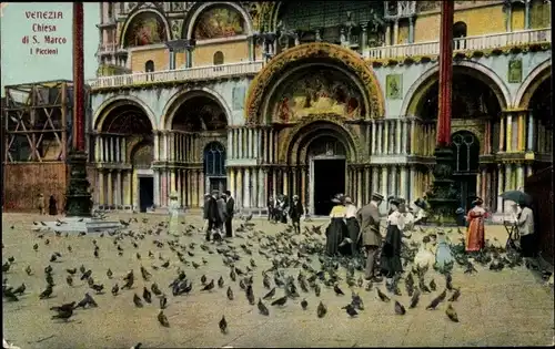 Ak Venezia Venedig Veneto, Chiesa di S. Marco, Tauben