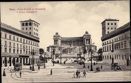 Ak Roma Rom Lazio, Piazza Venezia col Monumento e Vittorio Emanuele II