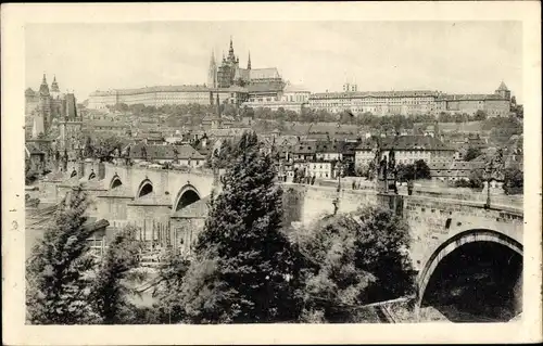 Ak Praha Prag Tschechien, Hradčany Hradschin, Panorama, Brücke