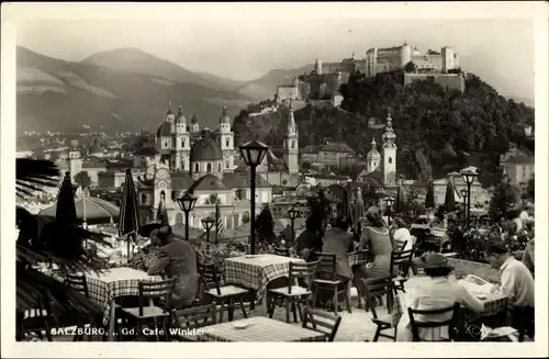 Ak Salzburg in Österreich, Gd. Cafe Winkler, Terrasse, Blick auf die Stadt