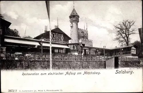Ak Salzburg in Österreich, Restauration zum elektrischen Aufzug am Mönchsberg