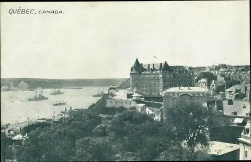 Ak Québec Kanada, chateau, Vue générale, quais