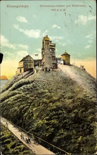 Ak Malá Úpa Kleinaupa Riesengebirge Region Königgrätz, Schneekoppenhäuser und Wetterwarte