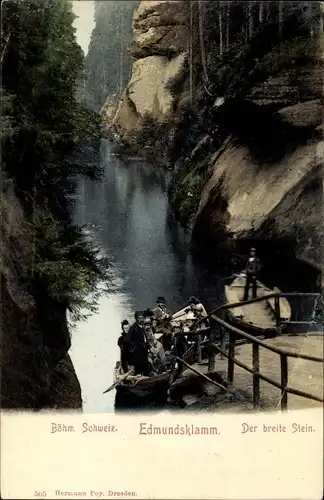 Ak Hrensko Aussig, Edmundsklamm, der breite Stein