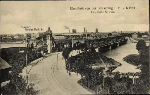 Ak Strasbourg Straßburg Elsass Bas Rhin, Rheinbrücke, Kaserne