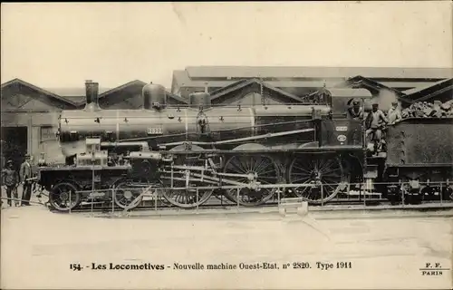 Ak Französische Eisenbahn, Ouest Etat, Dampflok No. 2820