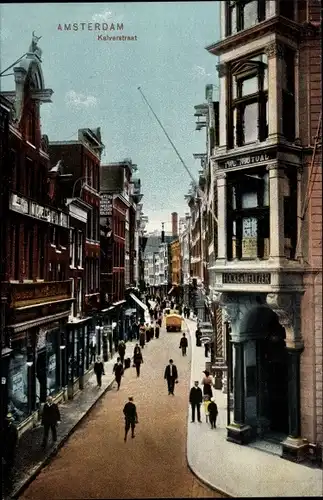 Ak Amsterdam Nordholland Niederlande, Kalverstraat, Straßenansicht, Handlung von Focke & Meltzer
