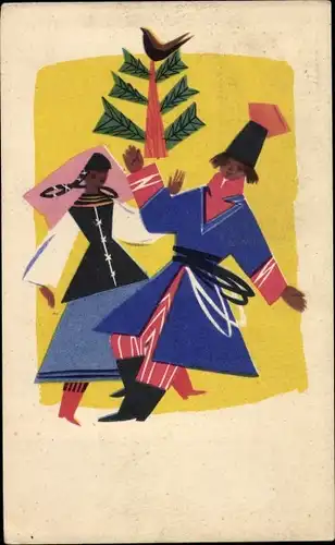 Ak Mann und Frau in polnischen Volkstrachten