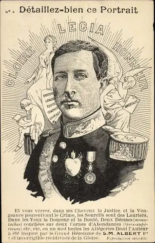 Künstler Ak König Albert I. von Belgien, Portrait, Glorie Legia Honneur