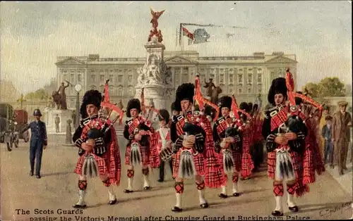 Künstler Ak Howard, London City, The Scots Guards passing Victoria Memorial after changing guard