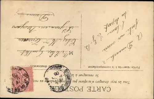 Ak Frau in langem Kleid, Amor