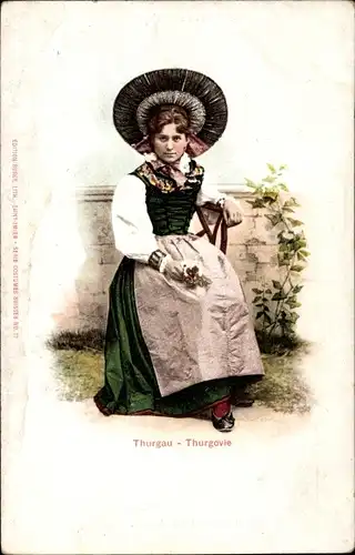Litho Thurgau Schweiz, Frau in Volkstracht