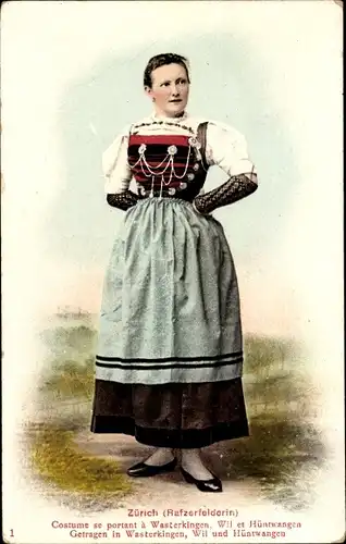 Ak Schweiz, Rafzerfelderin, Frau in Tracht, Rock, Korsett