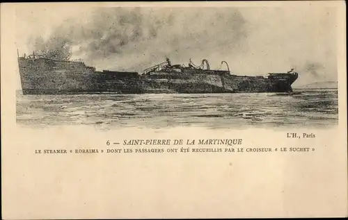 Ak Saint Pierre de la Martinique, Le Steamer Roraima, Reederei Quebec Steamship Company