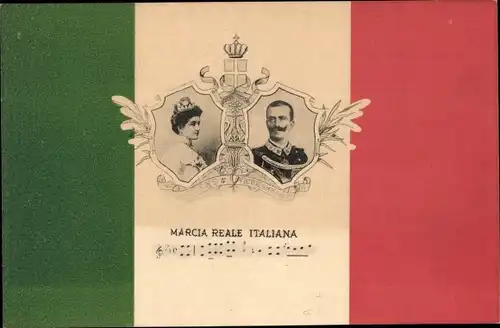 Ak Vittorio Emanuele III., König Viktor Emanuel III. von Italien, Königin, Marcia Reale Italiana