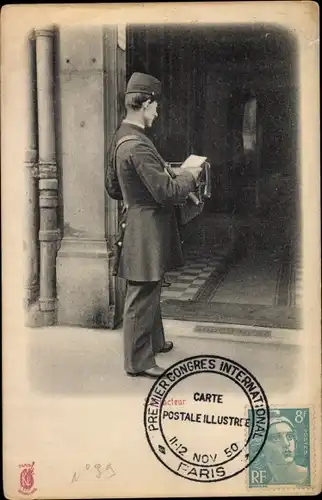 Ak Premier Congres International Carte Postale Illustrée Paris 1950