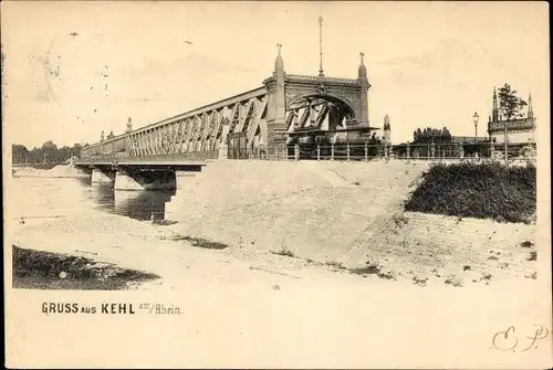 Ak Kehl am Rhein, Brücke, Fluss, Straßenbahn