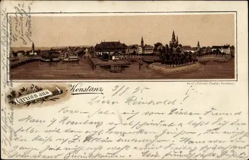 Vorläufer Litho Konstanz am Bodensee, Gesamtansicht der Stadt, 1895