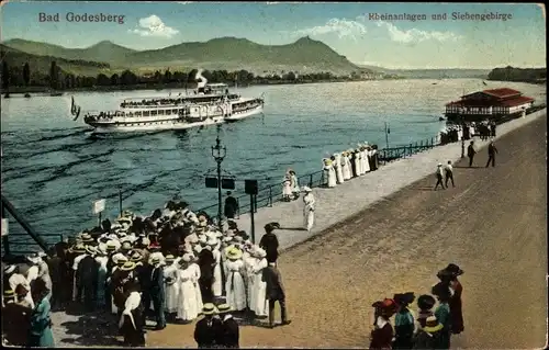 Ak Bad Godesberg Bonn Rhein, Rheinanlagen mit Siebengebirge, Salondampfer