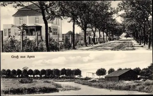 Ak Apen in Oldenburg Ammerland, Straßenpartie, Landschaftsmotiv