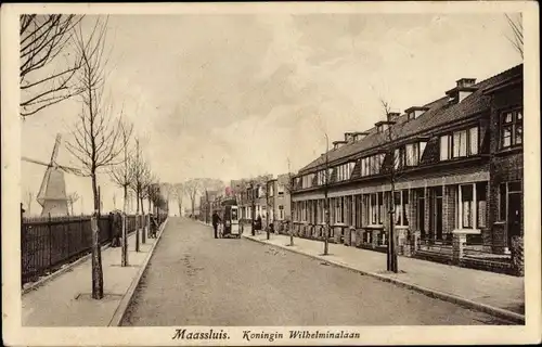 Ak Maassluis Südholland, Koningin Wilhelminalaan, Windmühle