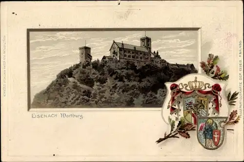 Präge Wappen Litho Lutherstadt Eisenach in Thüringen, Wartburg