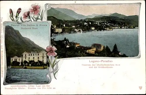 Jugendstil Ak Lugano Kt. Tessin Schweiz, Paradiso, Pension Villa Carmen