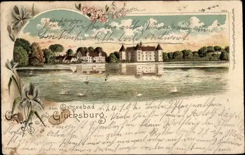 Litho Glücksburg an der Ostsee, Blick zum Schloss Glücksburg