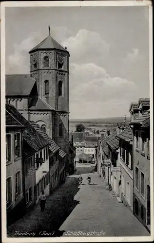 Ak Homburg im Saarpfalz Kreis, Blick in die Schlossbergstraße, Bäckerei Jakob Rubla, Kirchturm