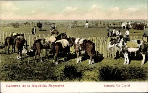 Ak Argentinien, Estancia, un corral, Pferde