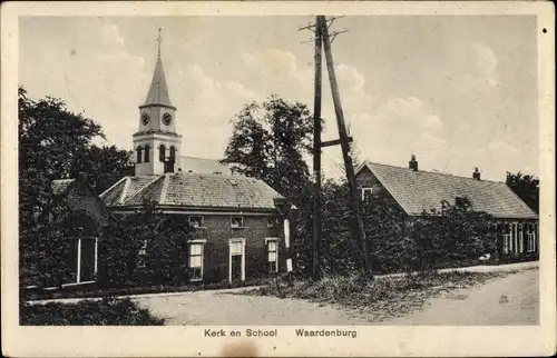 Ak Waardenburg Gelderland Niederlande, Kerk en School