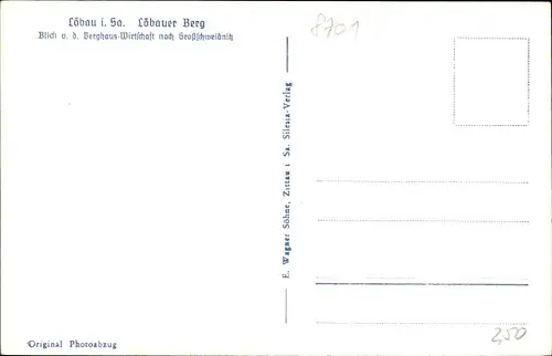 Ak Löbau in Sachsen, Löbauer Berg, Blick v. d. Berghaus-Wirtschaft nach Großschweidnitz