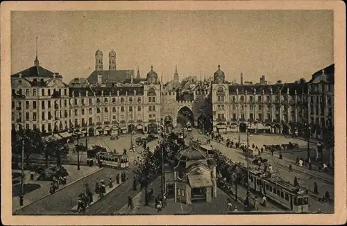 Ak München, Karlstorrondell, Straßenbahn