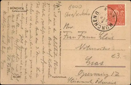 Ak München, Karlstorrondell, Straßenbahn