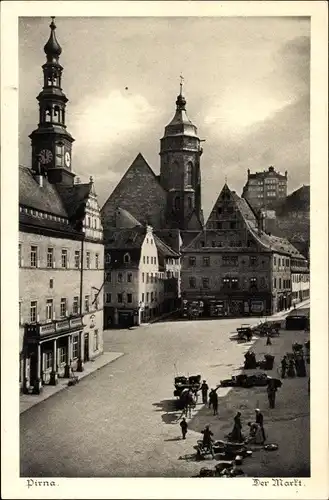 Ak Pirna in Sachsen, Blick auf den Markt, Kirche, Rathausturm