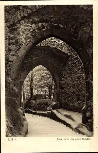 Ak Oybin in Sachsen, Blick durch das obere Burgtor