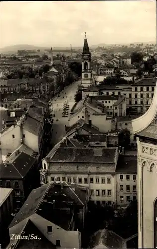 Ak Zittau in der Oberlausitz, Stadtpanorama von oben