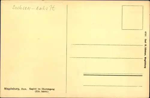 Ak Magdeburg an der Elbe, Dom, Kapitäl im Chorumgang (13. Jhd.) , Detailansicht Säulen